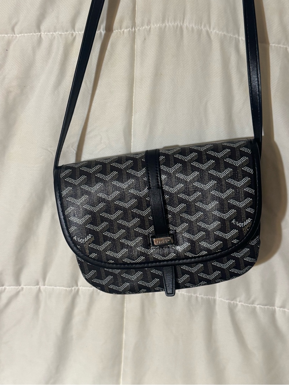 Goyard Black and White Chevron Flap Shoulder Bag